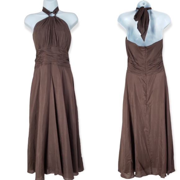 White House Black Market Dresses & Skirts - NWOT WHBM brown silk & cotton halter fit & flare dress Womens 6